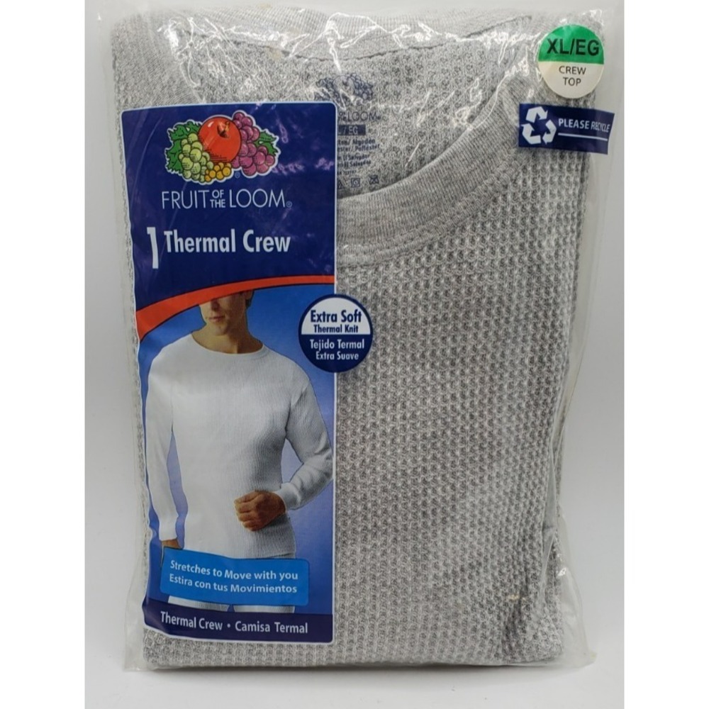 Fruit of Loom Mens Thermal Crew Size XL / Long Sleeve Gray Extra Soft  New